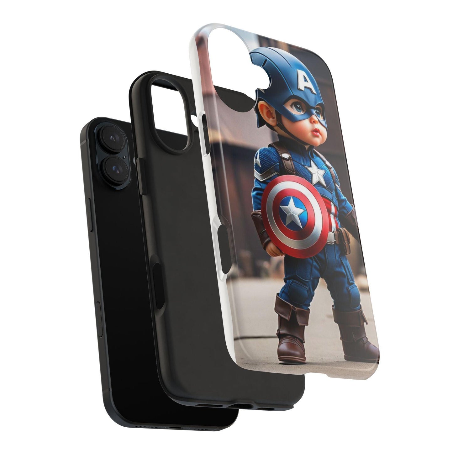 Mini Captain America in Cute Action Printed Tough Phone Case for iPhone & Samsung Galaxy - Adorable Superhero Design - covers4phones