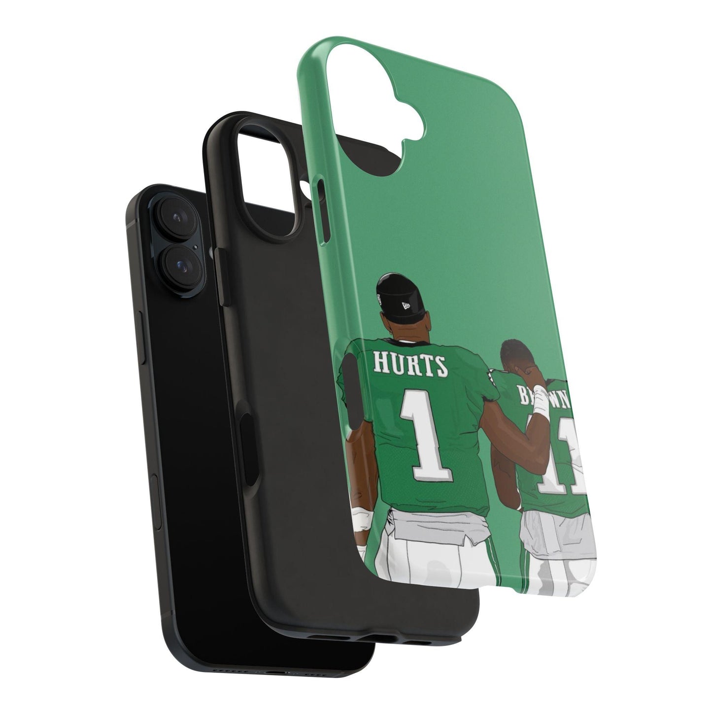 Jalen Hurts & A.J. Brown Kelly Green Jersey, Philadelphia Eagles Digital Art NFL Printed Tough Phone Case for iPhone & Samsung Galaxy - covers4phones