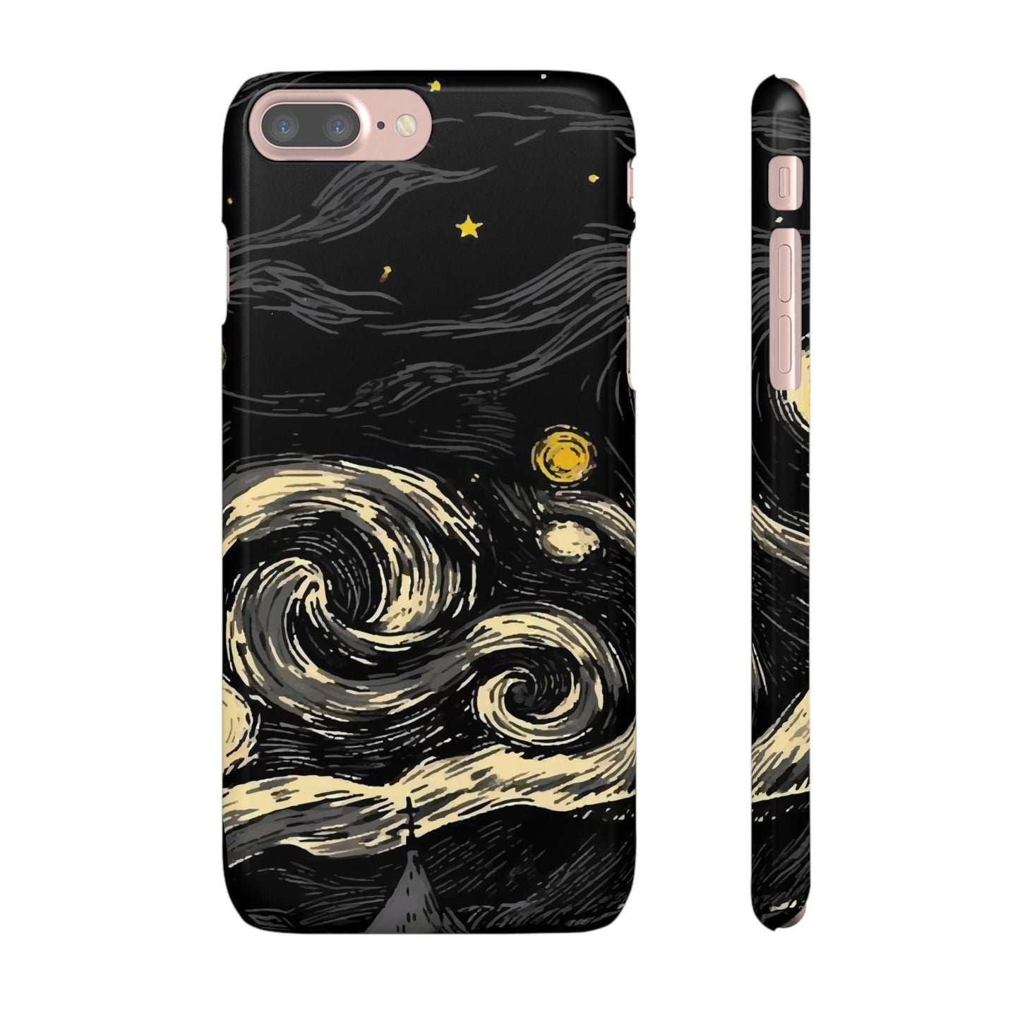 iPhone Clear Silicone Phone Case Black Sky Moon And Stars Pattern - covers4phones