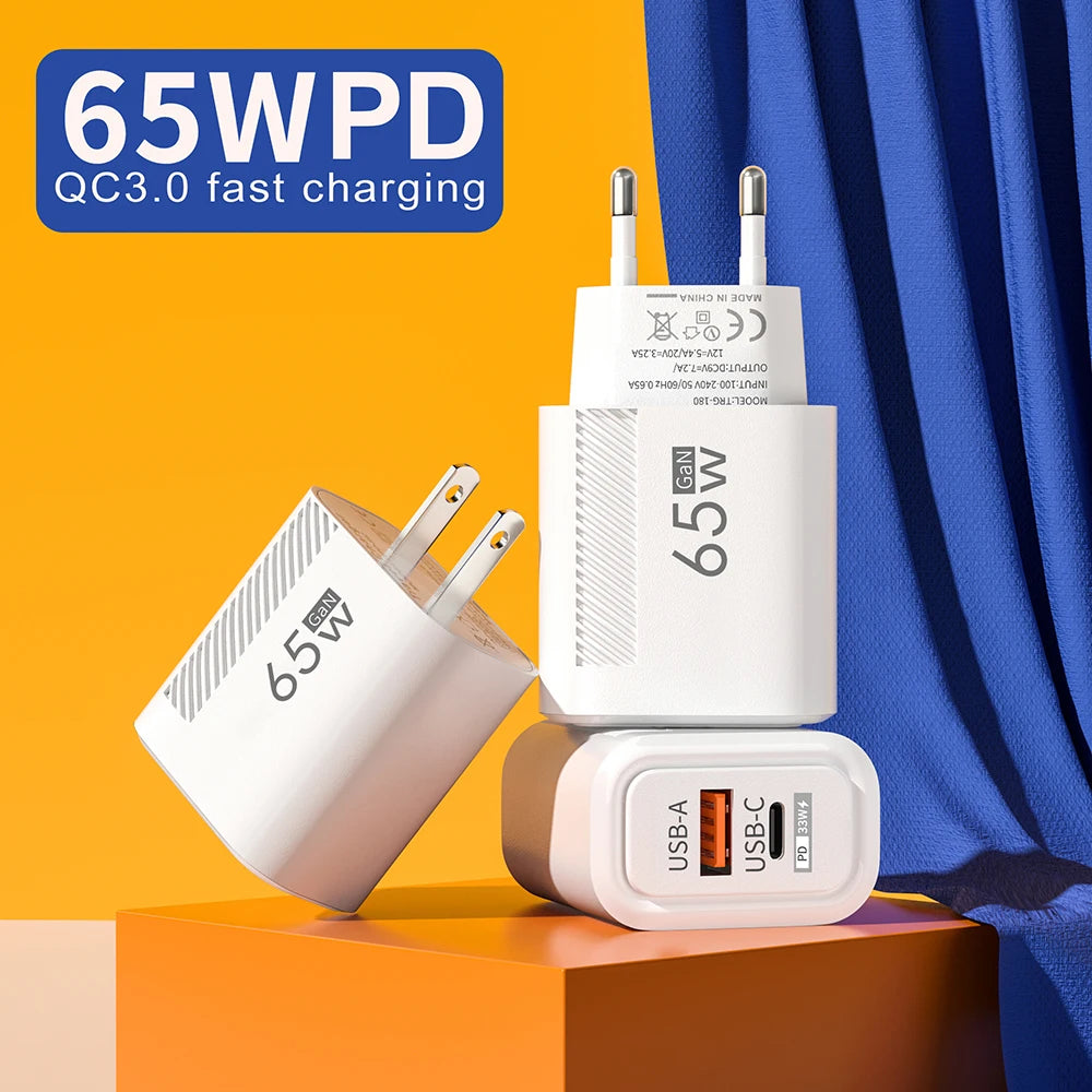 USB C Charger Total 65W Fast Charge Charger PD TypeC Quick Charge 3.0 Wall Power Adapter for iphone Xiaomi Samsung Phone Charger - covers4phones