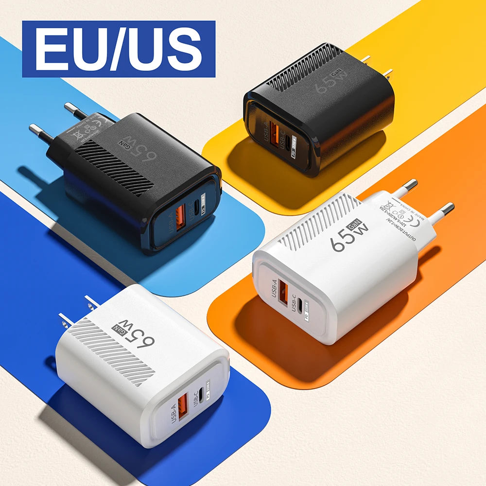 USB C Charger Total 65W Fast Charge Charger PD TypeC Quick Charge 3.0 Wall Power Adapter for iphone Xiaomi Samsung Phone Charger - covers4phones