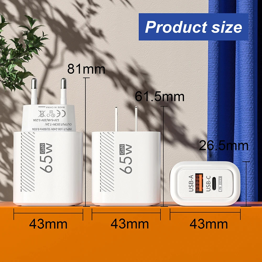 USB C Charger Total 65W Fast Charge Charger PD TypeC Quick Charge 3.0 Wall Power Adapter for iphone Xiaomi Samsung Phone Charger - covers4phones