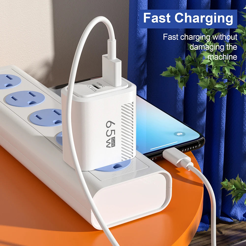USB C Charger Total 65W Fast Charge Charger PD TypeC Quick Charge 3.0 Wall Power Adapter for iphone Xiaomi Samsung Phone Charger - covers4phones