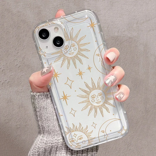 Sun Moon Stars Transparent Phone Case For iPhone 14 13 11 15 16 Pro Max 12 Mini XS XR X 8 7 Plus SE 2022 14Pro 13Pro Soft Cover - covers4phones