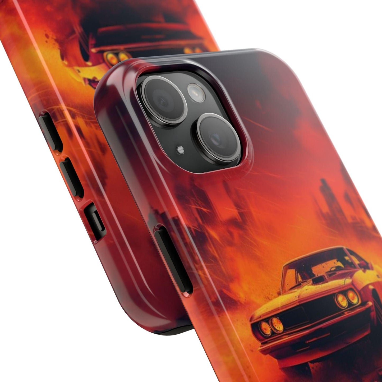 Doge Challenger in Flame: An Orange-Themed Phone Cover Celebrating Automotive Excellence - covers4phones