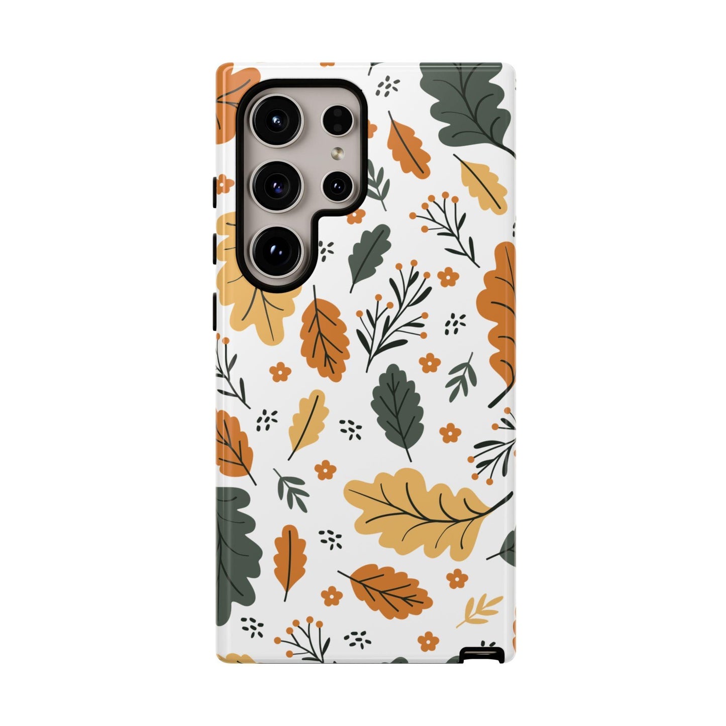 Samsung Tough Phone Case – Vintage Leaf and Flower Design, Durable Protection, Classic Aesthetic - covers4phones