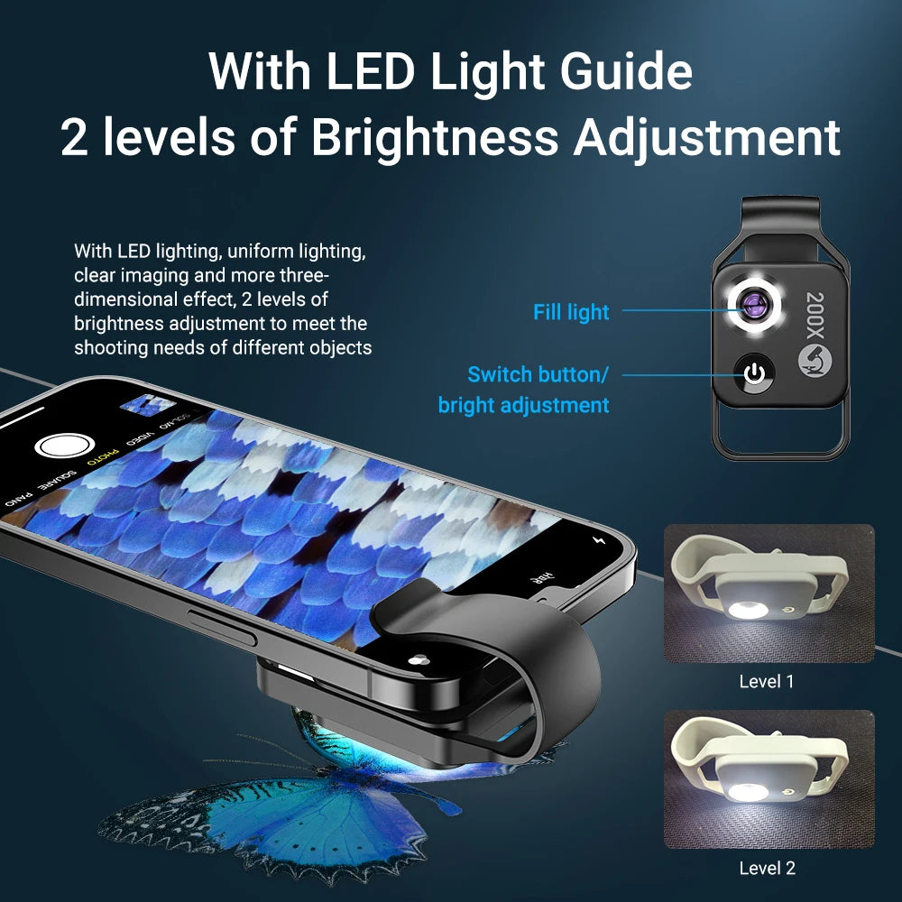 APEXEL Digital 200X Microscope Lens with CPL Mobile LED Guide Light Lamp Micro Pocket SuperMacro Lens for iPhone Samsung phones - covers4phones