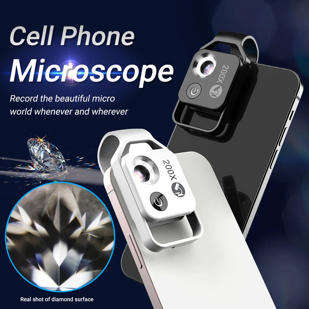 APEXEL Digital 200X Microscope Lens with CPL Mobile LED Guide Light Lamp Micro Pocket SuperMacro Lens for iPhone Samsung phones - covers4phones