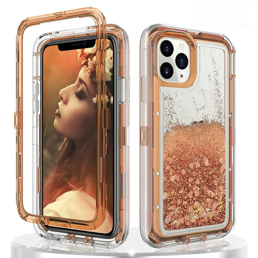 3 IN1 For iPhone 15 13 12 11 14 Pro MAX X XSMAX XR XS MINI SE 6 6S 8 7 Plus Glitter Dynamic Quicksand Shockproof Phone Cases - covers4phones