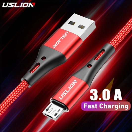 USLION 3A Micro USB Cable Fast Charge USB Data Cable Cord for Samsung S6 Xiaomi Redmi Android Micro usb Cable Mobile Phone Red - covers4phones