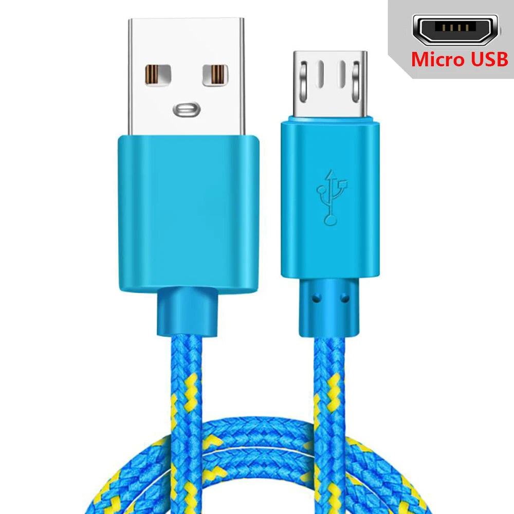 Micro USB Cable 1m/2m/3m Data Sync USB Charger Cable For Samsung Huawei Xiaomi HTC Android Phone Nylon Braided Microusb Cables - covers4phones
