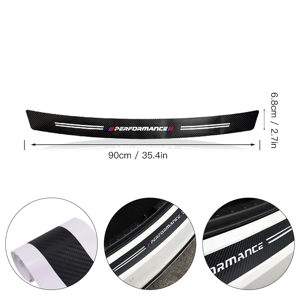 YULLING 34.5" Car Rear Bumper Load Edge Protector Stickers For BMW Auto Trunk Guard Plate Carbon Fiber Texture Decoration Decals