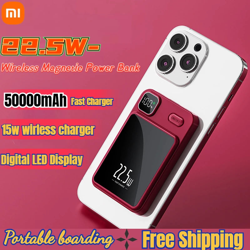 Xiaomi 50000mAh Wireless Magnetic Power Bank Portable Fast Charging External Battery for Magsafe Android iPhone 13 14 15 Samsung - covers4phones