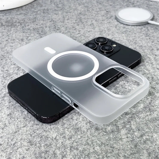Ultra Thin Matte Magnetic Wireless Charge Clear Case For iPhone 15 14 Plus 13 16 Pro Max For Magsafe Shockproof Hard PC Cover - covers4phones