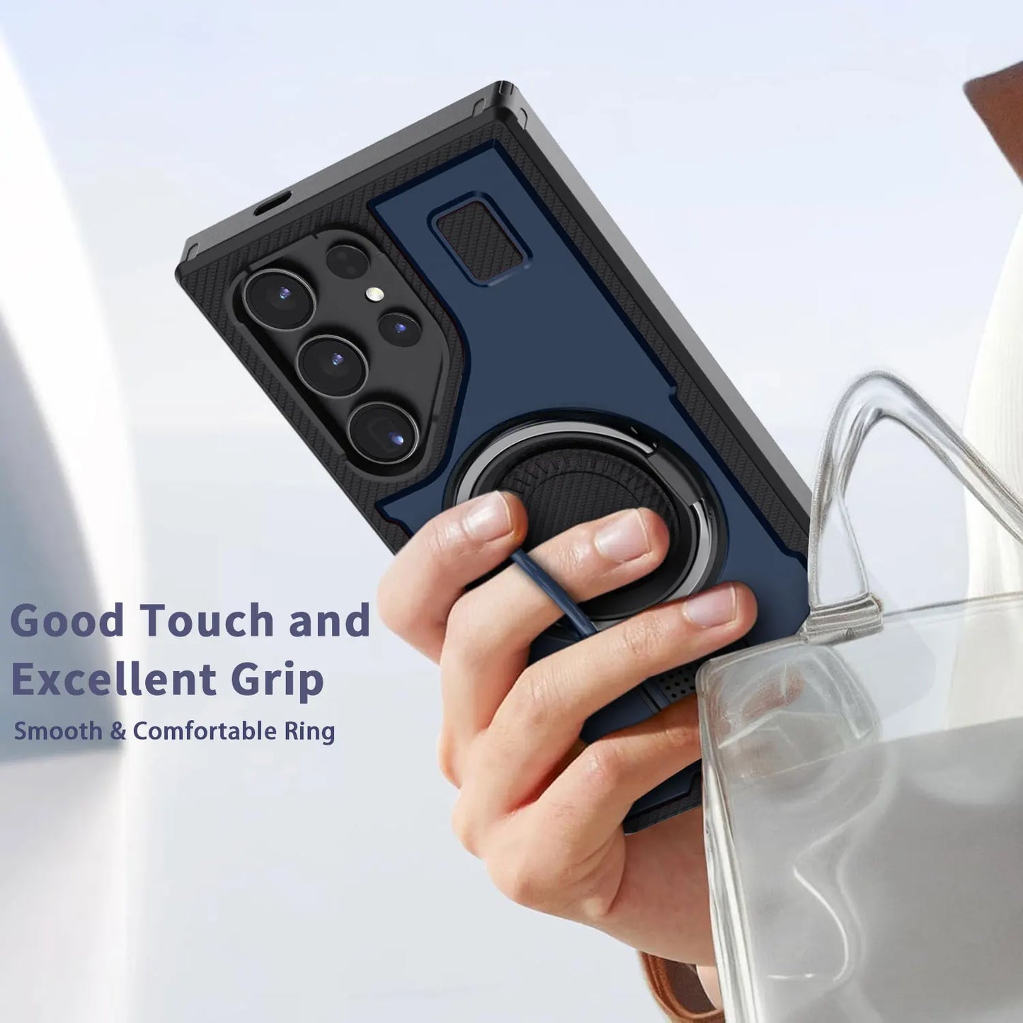 For Samsung Galaxy S24 ULTRA 5G Phone Case Hybrid Shockproof Double Ring Kickstand Rugged Hybrid Slim Thin Hard Phone Cover Blue