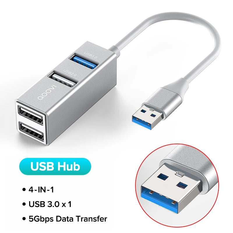 QOOVI USB C HUB 4 Ports USB Type C to USB 3.0 HUB Splitter USB-C Adapter Dock For Macbook Pro iPad Surface Samsung S21 Xiaomi
