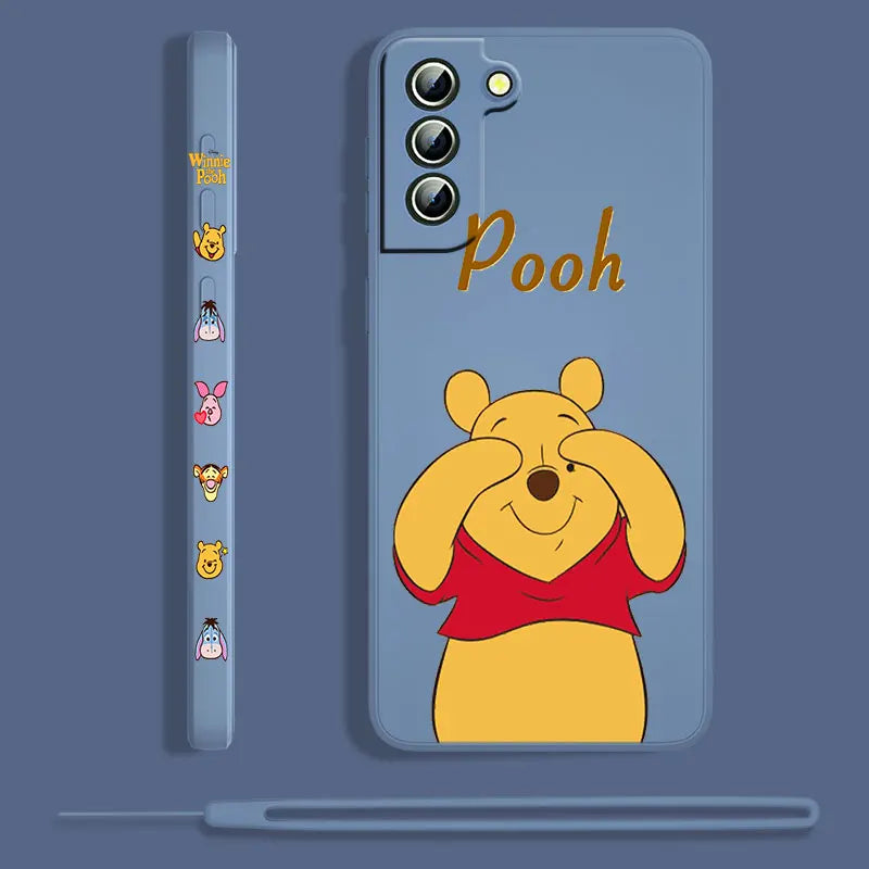 Winnie The Pooh For Samsung Galaxy S23 S22 S21 S20 S10 Note 20 10 Ultra Plus Pro FE Lite Liquid Left Rope Phone Case Coque Capa - covers4phones