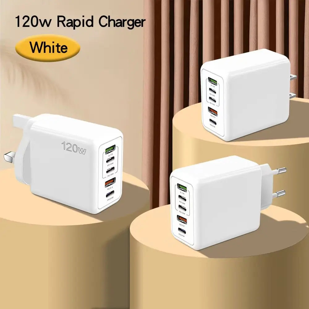 USB C Charger Fast Charging Type C 3 PD + 2 USB QC3.0 Mobile Phone Adapter For iPhone Xiaomi Samsung ipad Realme Tablet - covers4phones