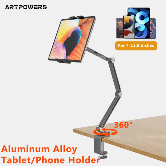 Artpowers Tablet Holder Support for Pad Portable Monitor Holder Phone Stand Laptop Adjustable Rotating Tablet Clip Holder Mount - covers4phones