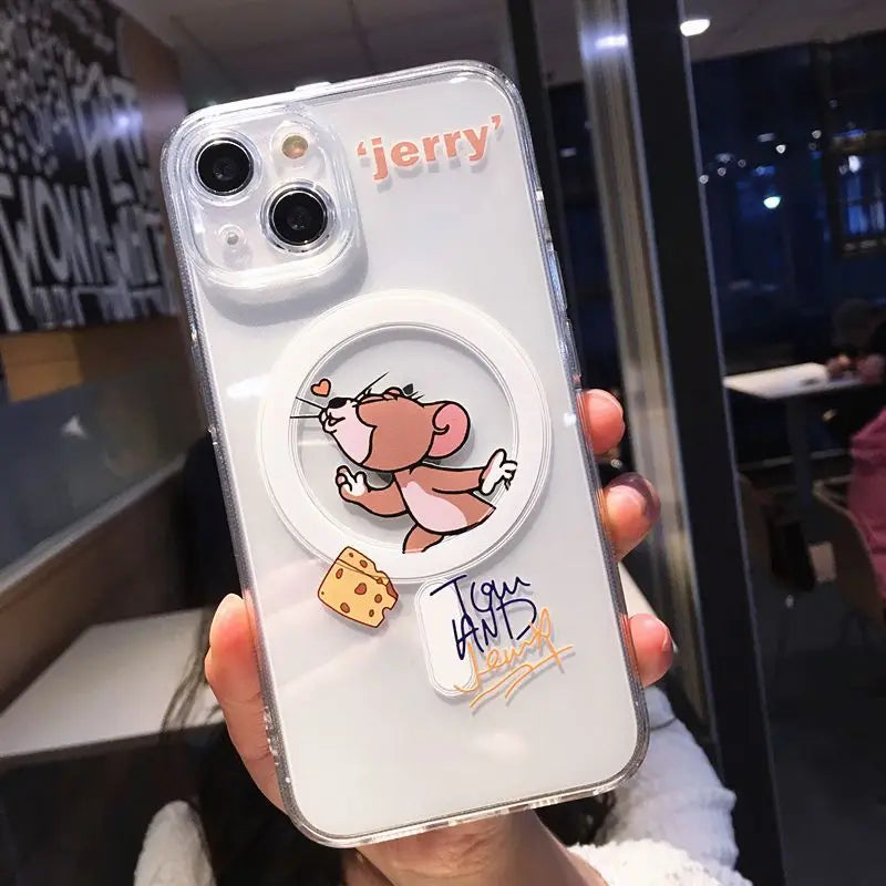 Cartoon Cute Toms Jerrys Magsafe Magnetic Phone Case for IPhone 16 15 14 13 12 11 8 Plus Pro Max X XR XSMax Soft Clear Tpu Cover - covers4phones