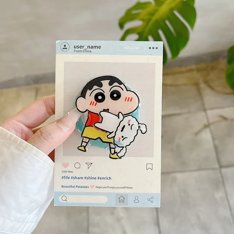 Cute Cartoon Crayon Shin-chan Magnetic Grip Holder Magsafe Wireless Charge Phone Case For iPhone 16 15 14 13 12 Pro Max Cover