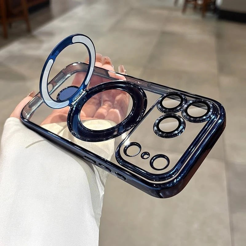 for iphone 17 Air Case Plating Magsafe Magnetic Bracket Case for iPhone 17 16 Pro 13 12 Max 15 14 16 Plus 17PRO Transparent Cove