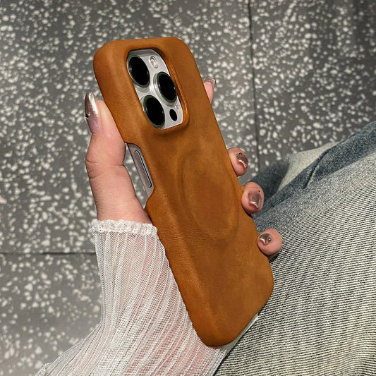 Business Leather Matte Magnetic Phone Case for iPhone 16 15 14 13 12 Pro Max Plus Wireless Charge Shockproof Cover - covers4phones