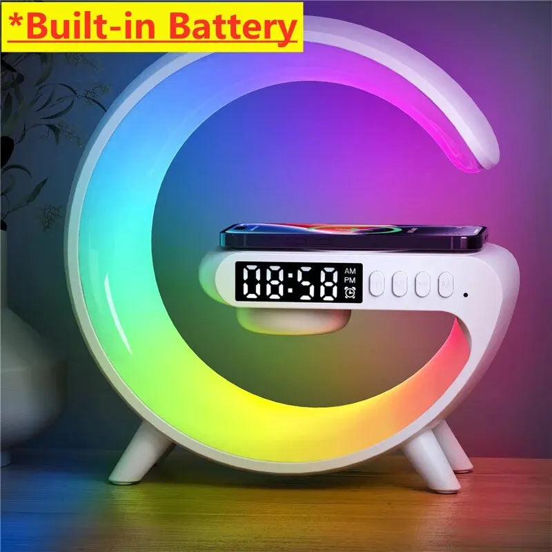 Bluetooth Speaker Wireless Charger Pad Stand Home Stereo Loudspeaker Subwoofer RGB Night Light Lamp Fast Charging Station Dock - covers4phones