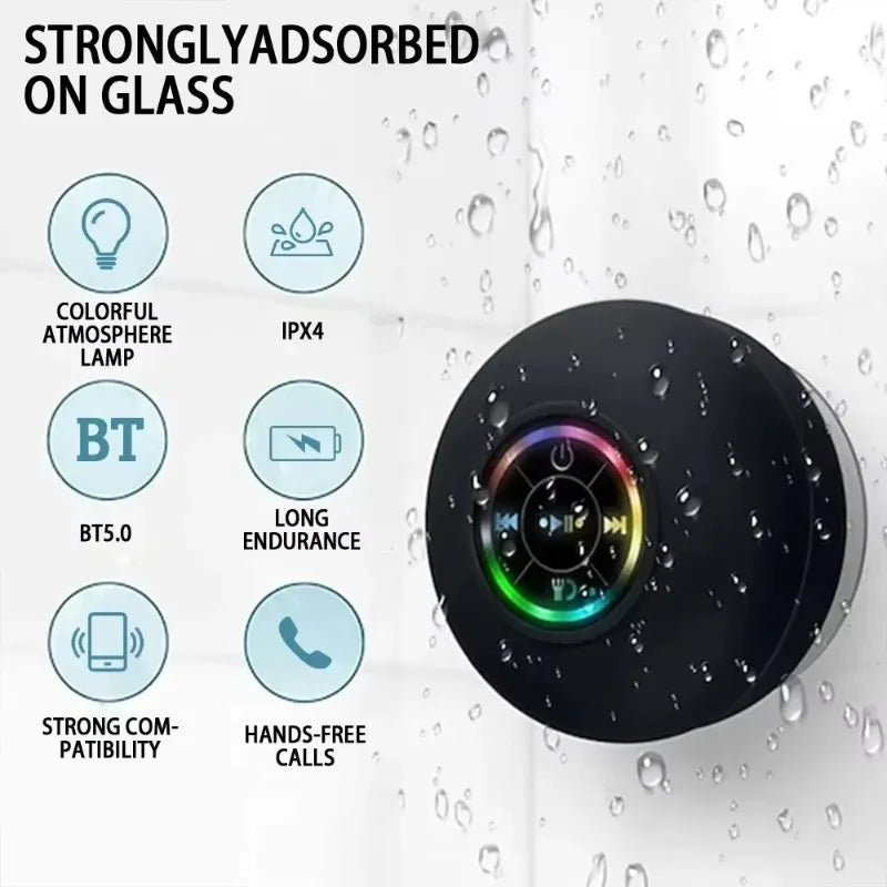 VIKEFON Portable Bluetooth Audio Ipx4 Waterproof Led Lights Bathroom Outdoor Large Suction Cup Can Be Adsorbed Wall Speaker - covers4phones