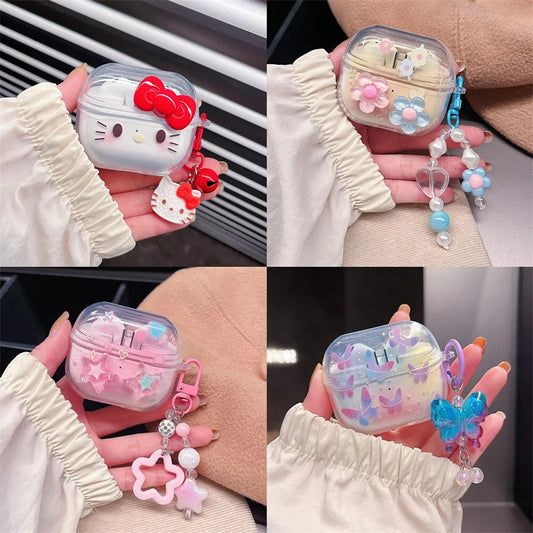 Cartoon KT Case for Samsung Galaxy Buds 3 Pro Transparent Flower Wireless Headphone Cover for Samsung Buds3 Protective Cover