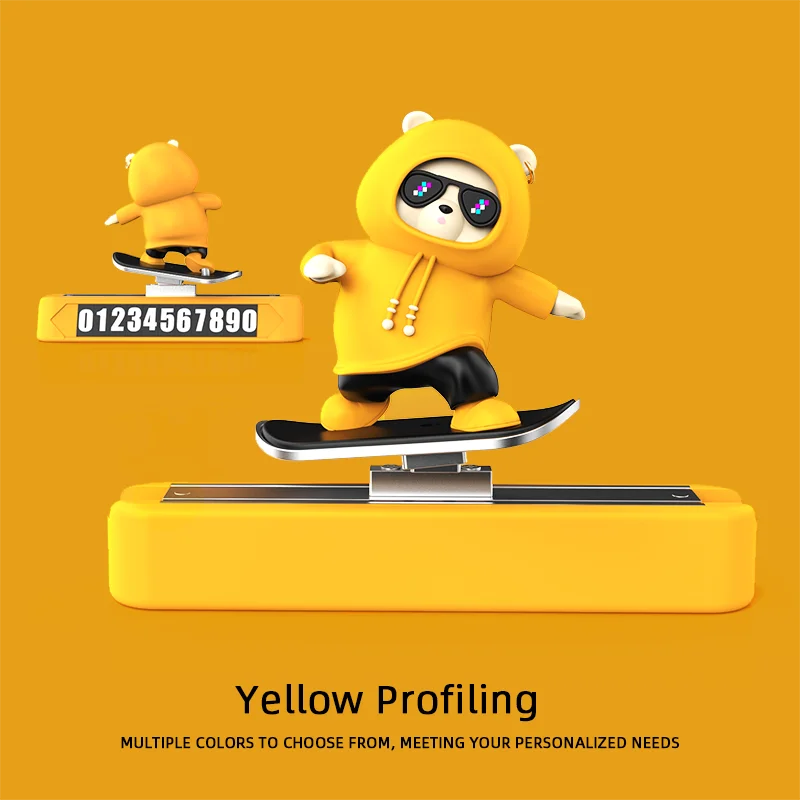 New Dashboard Car Decorations Skateboard Bear Magnetic Parking Number Plate Creative Car Cartoon Interior Interior Accessories