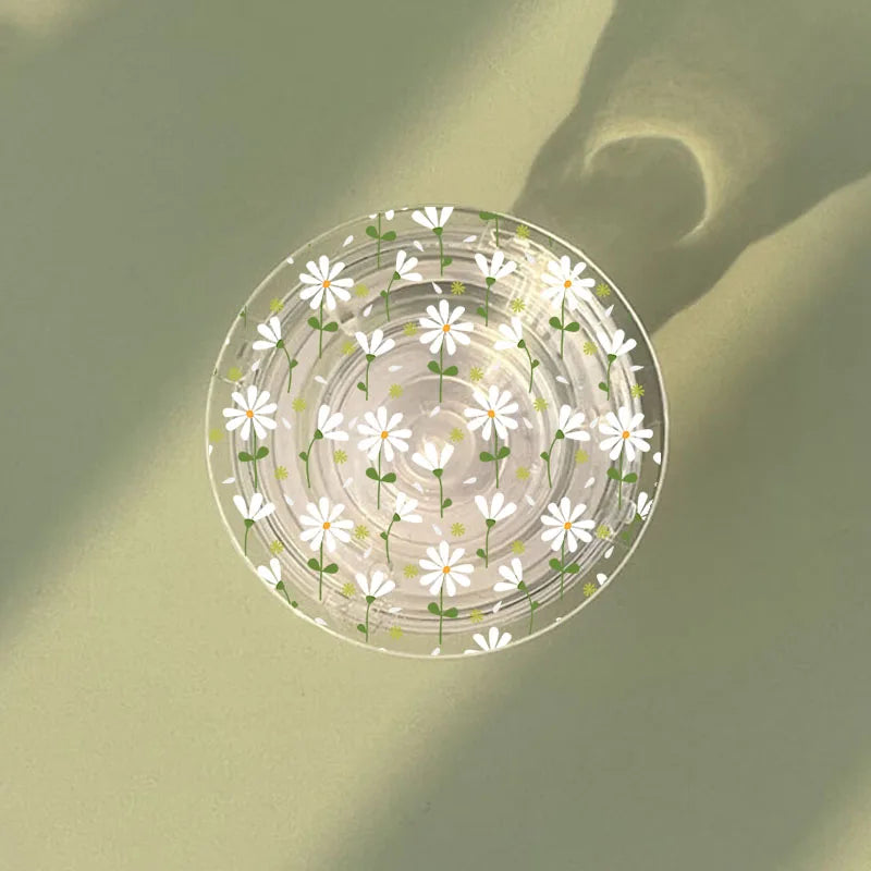 Luxury Wide Beautiful White Daisy Flower Phone Stand Holder Griptok for IPhone 15 Samsung Huawei Xiaomi INS Korean Clear Bracket