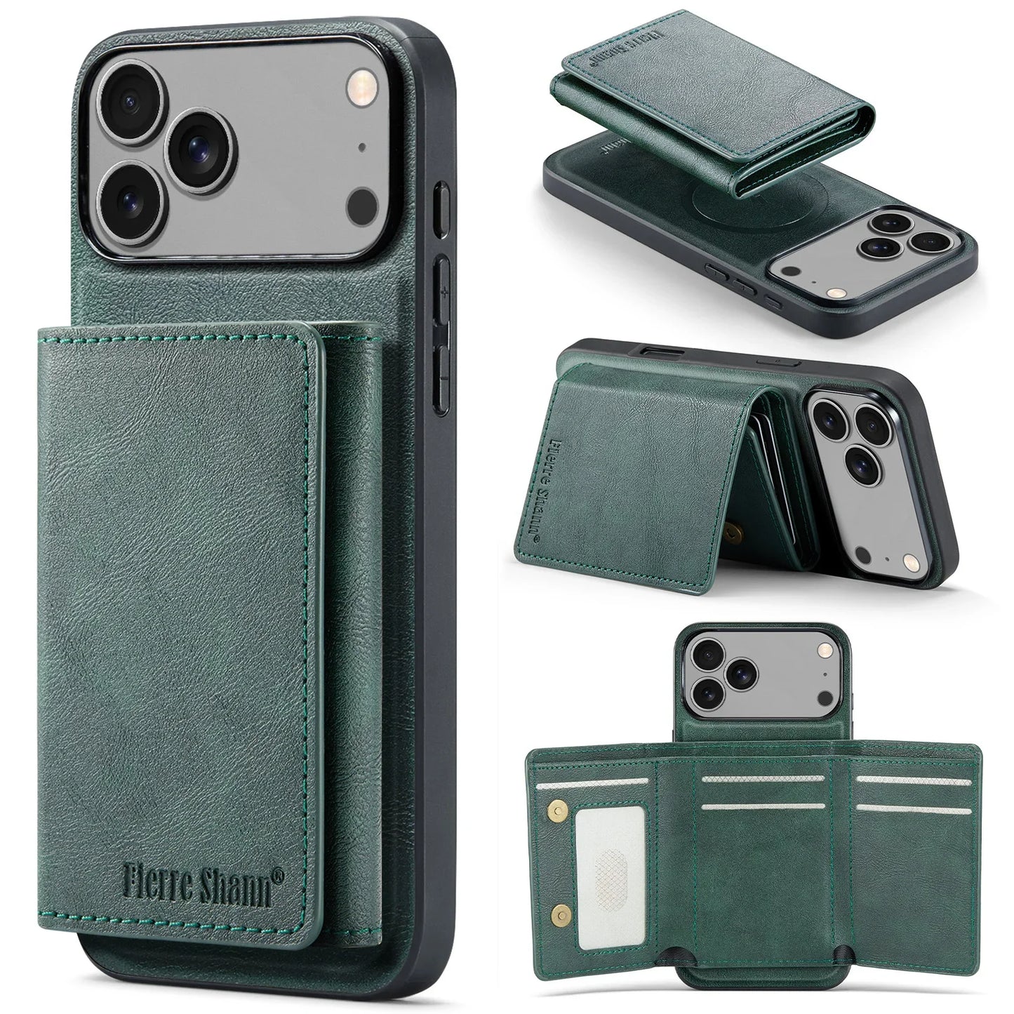 Leather Phone Case for iPhone 17 Pro Max 17Air 16e 16 Plus 15 14 13 12 11 7 8 SE3 Magnetic Detachable Card Holder Wallet Cover