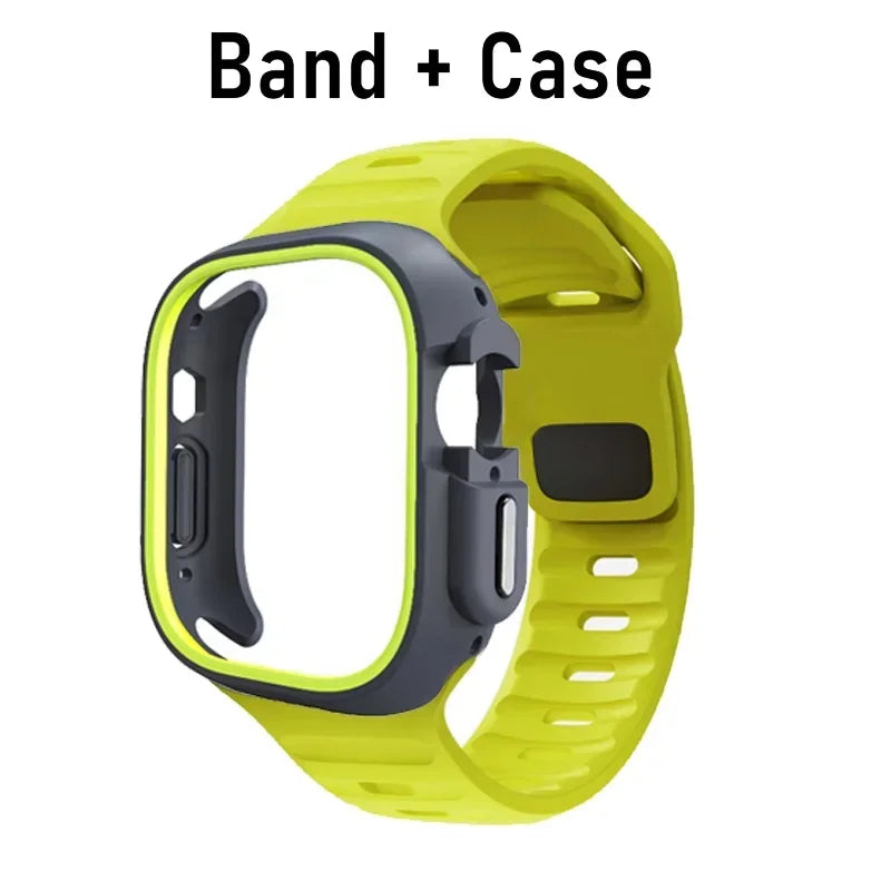 TPU Case+Silicone Strap for Apple Watch Band Ultra 49mm Sport Band for Iwatch Series10 9 8 7 6 SE 5 4 46mm 45mm 44mm 41 40 42mm