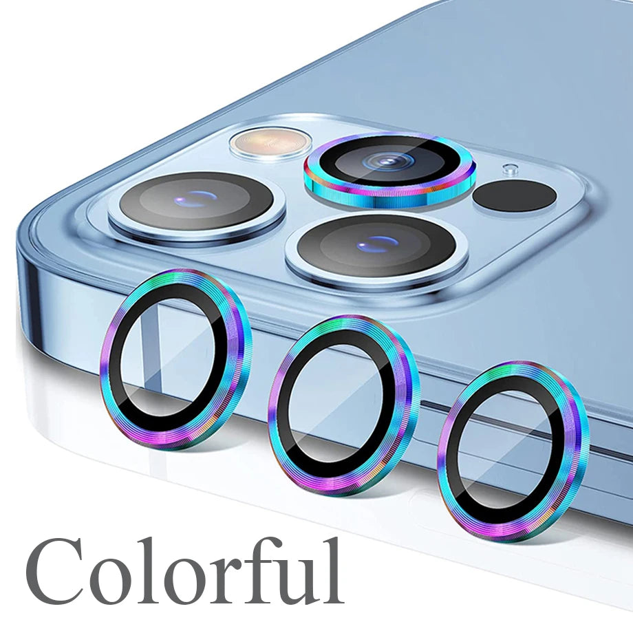 Camera Lens Protector For iPhone 11 12 13 14 15 Pro Max Mini 9H Tempered Glass Screen Protector Cover Film 14/15 Plus Metal Ring - covers4phones