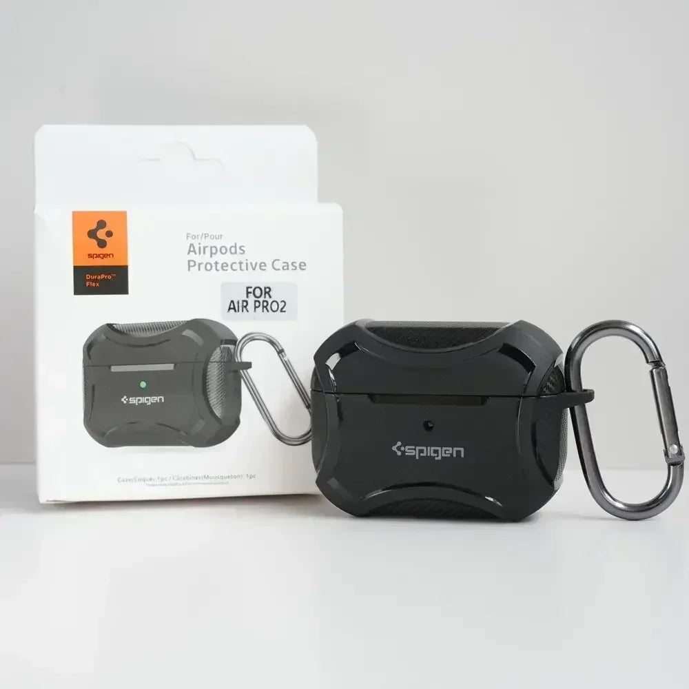 Carbon Fiber Texture Armor Rugged Earphone TPU Case For Spigen Airpods Pro 2/Pro/Airpods 3 Full Protective Case with Metal Hook - covers4phones