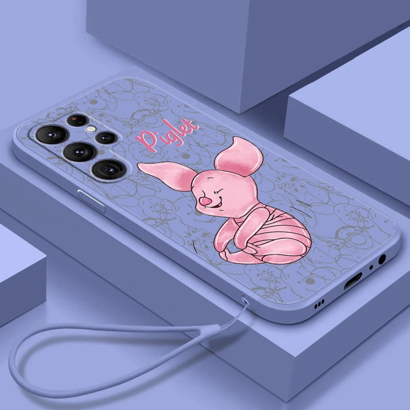 Winnie The Pooh Piglet Liquid Rope For Samsung Galaxy S24 S23 S22 S21 S20 FE S10 Ultra Plus Lite 5G Cover Back Phone Case - covers4phones