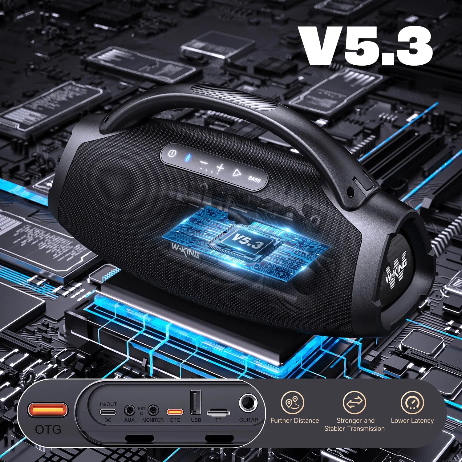 W-KING 200W RMS Portable Bluetooth Speakers, Massive Bass Party Boombox IPX7 Waterproof Speaker Large, Loud Outdoor Speaker - covers4phones