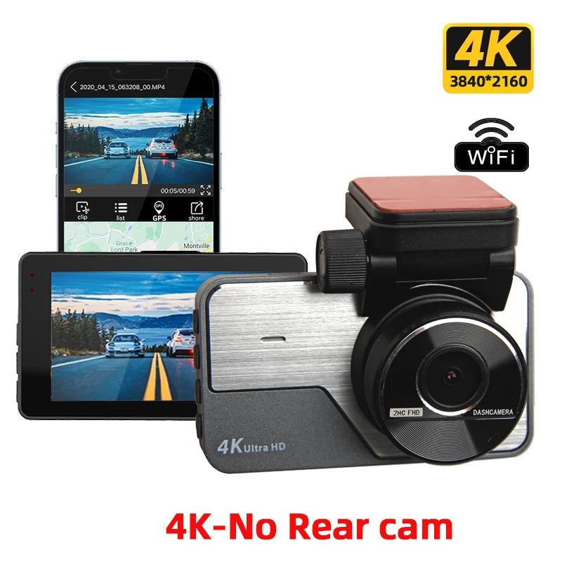 4K Ultra HD Dash Cam Night Vision Front 2160P With Back 1440P Car Video Camera Logger G Sensor Loop Recording App WiFi Control