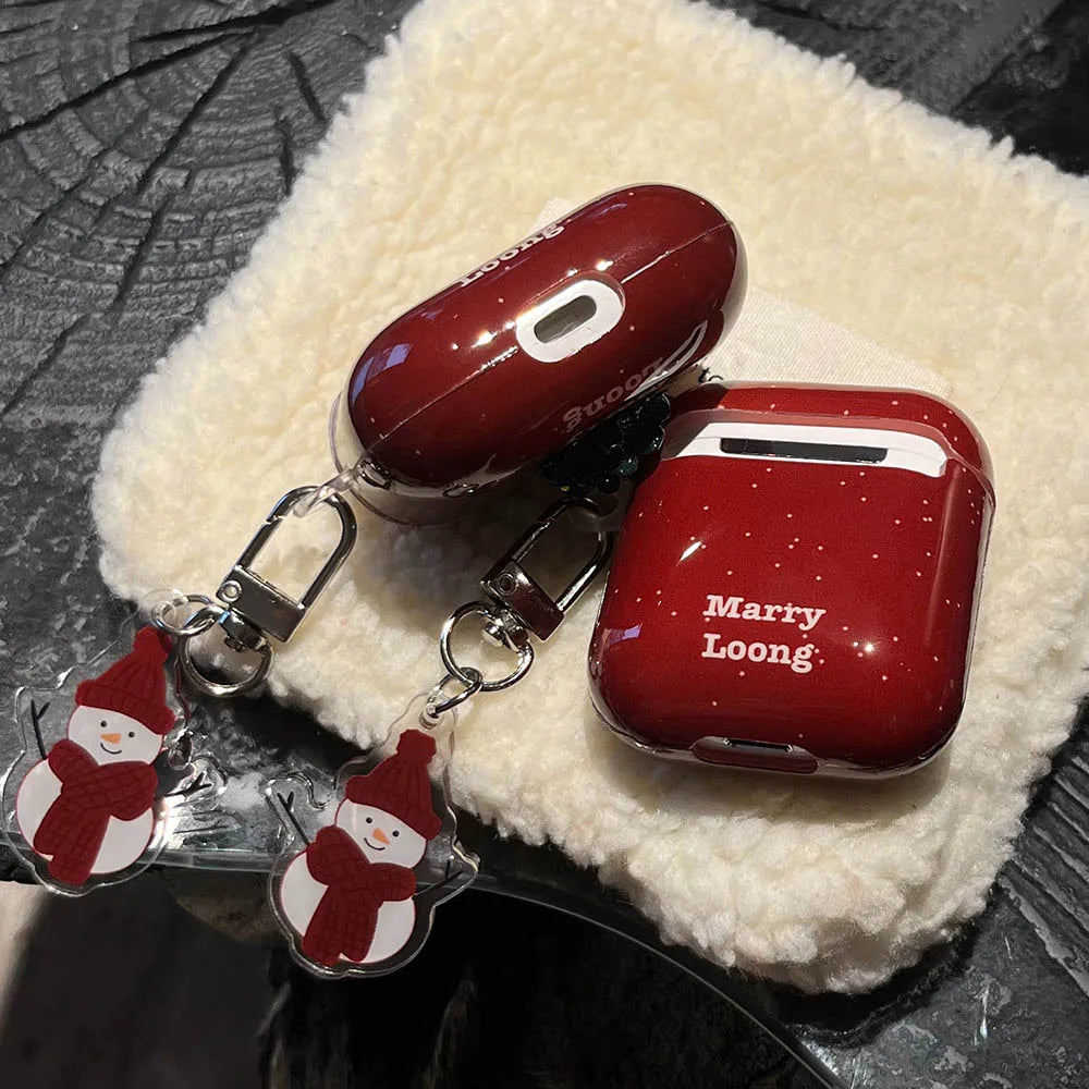 Merry Christmas Tree New Year Soft Cover For AirPods 4 ANC AirPods 1 2 3 Pro 2 Protective Case With Snowman Keychain Xmas Gift - covers4phones
