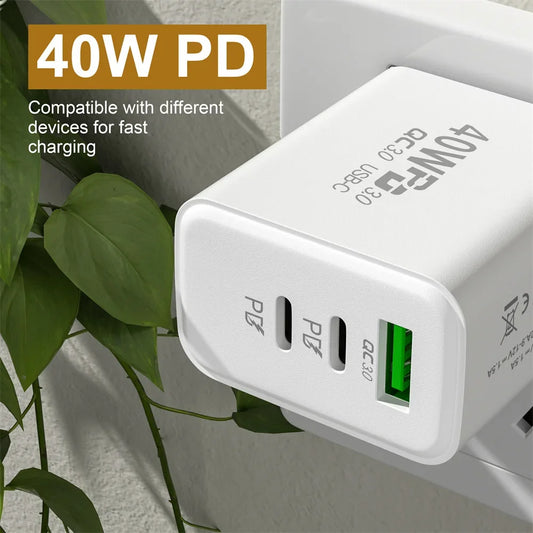 USB C Charger 40W Mobile Phone Type-C PD Fast Charging High Speed Quick Charge 3.0 Wall Adapter Multiple Ports for iPhone Xiaomi - covers4phones