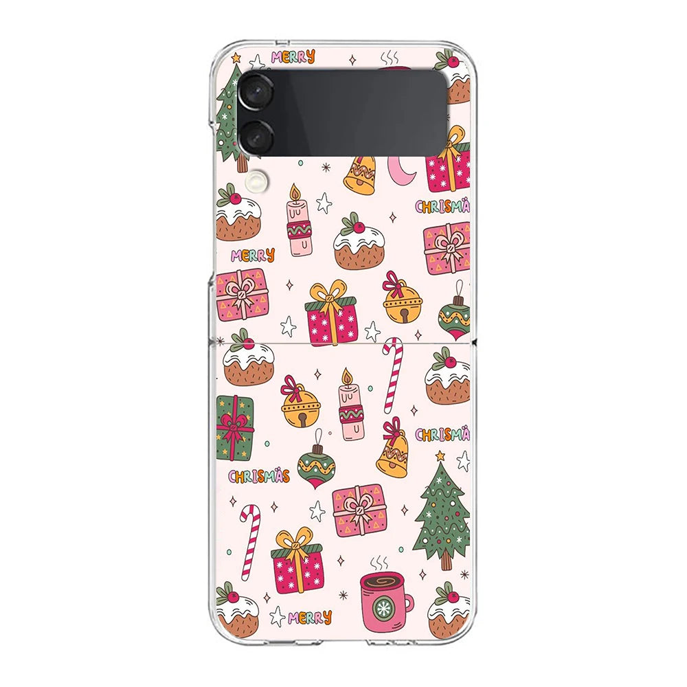 Merry Christmas Pattern Phone Case For Samsung Galaxy Z Flip 6 ZFlip 5 7 Hard Transparent Cover for Samsung ZFlip4 ZFlip3 Shell