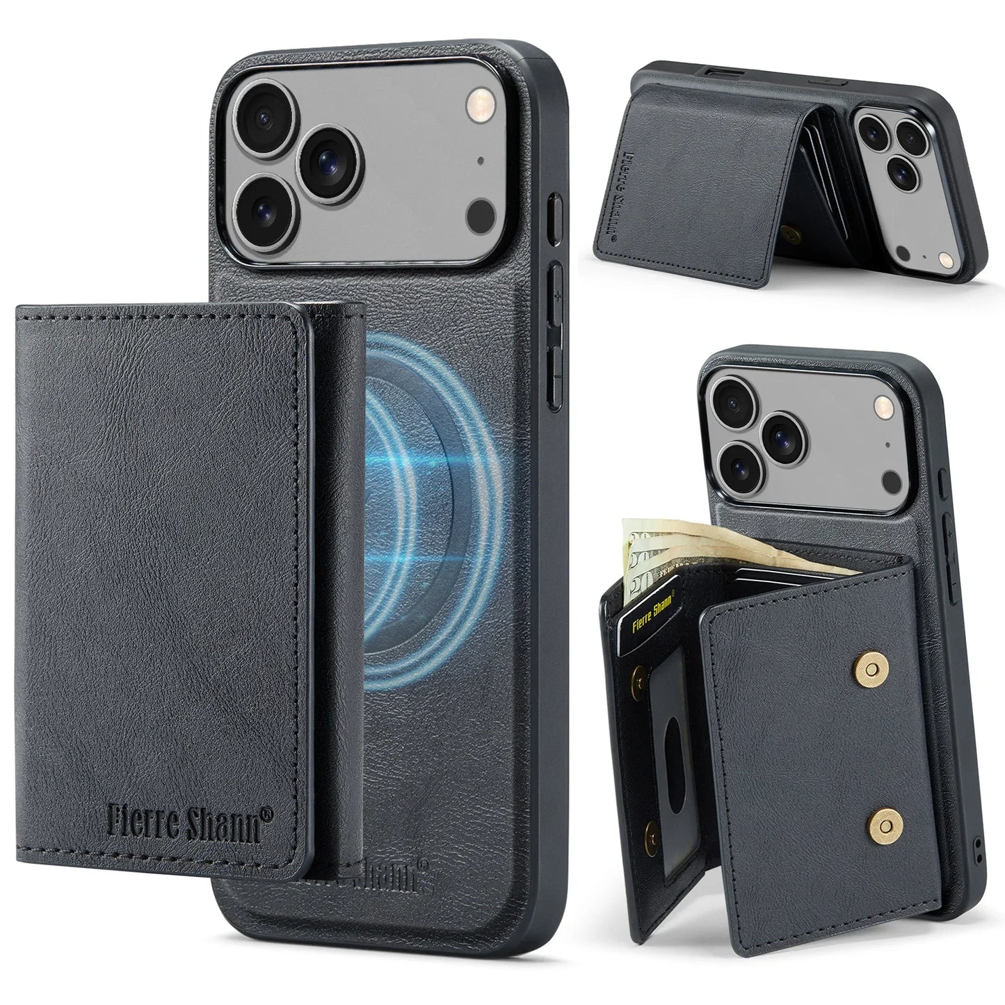 Leather Phone Case for iPhone 17 Pro Max 17Air 16e 16 Plus 15 14 13 12 11 7 8 SE3 Magnetic Detachable Card Holder Wallet Cover