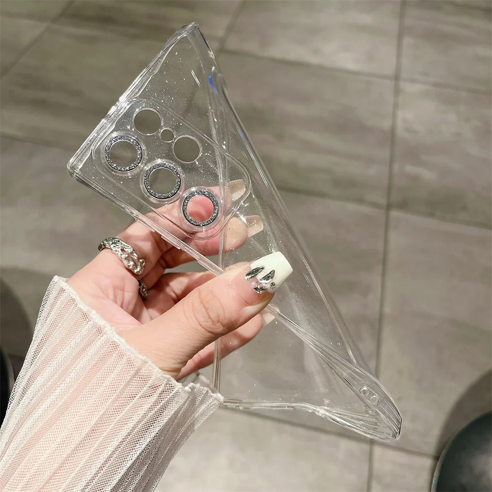 Transparent Glitter Soft Case for Samsung Galaxy S24 S23 Ultra S22 S21 Plus S20 FE A54 A34 A55 A52 A35 A53 A25 Camera Film Cover - covers4phones
