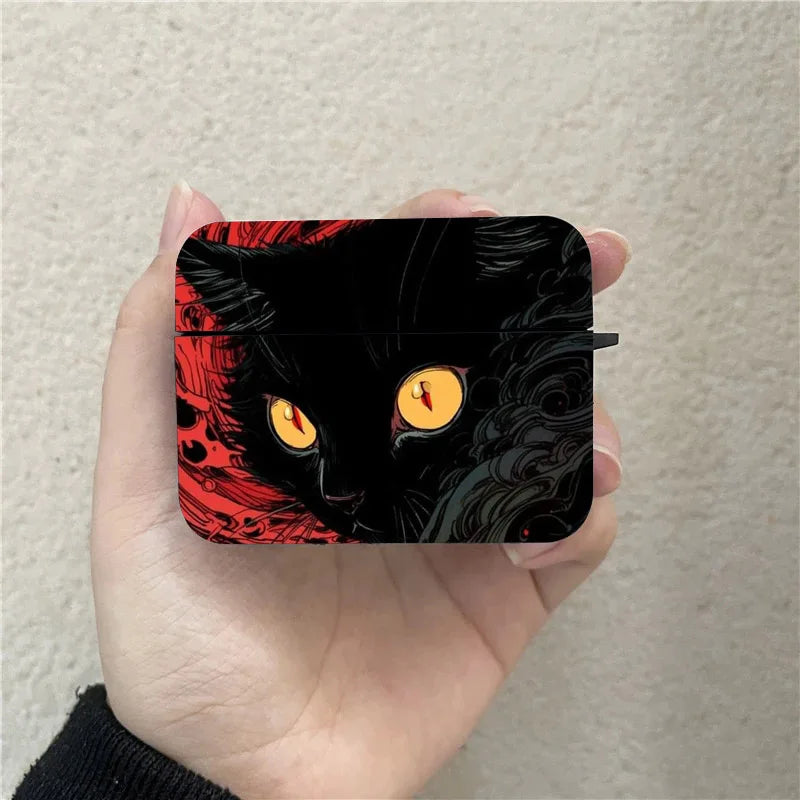 Cool Dark Funny Cat AirPods Case Black Wireless Bluetooth Earphone Case for Apple Airpods 1 2 3 Pro 2 Protective Case - covers4phones