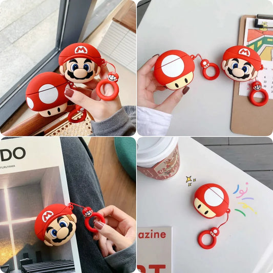 3D Cartoon Mary Mushroom Game Case Shockproof Protective Earphone Silicone Anime Cover For Airpods Pro 2 Case Kids Boys - covers4phones