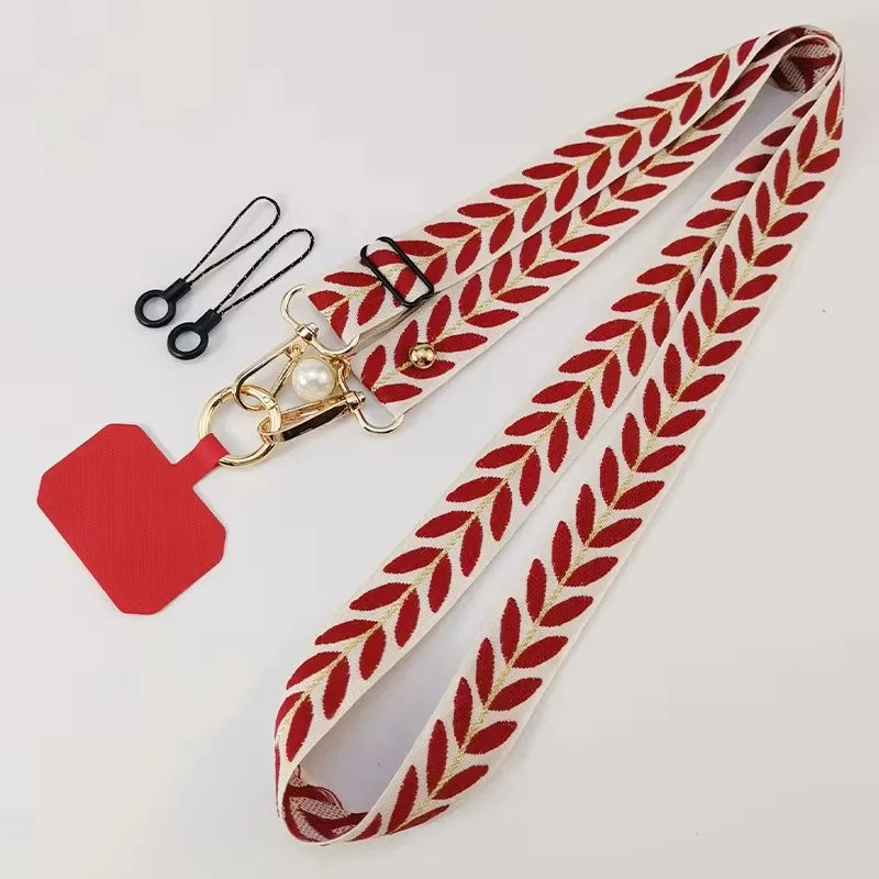 Adjustable Crossbody Long Mobile Phone Lanyard Wide Cloth Anti-Lost Neckband Women's Pearl Hanging Ornaments Strap Rope - covers4phones