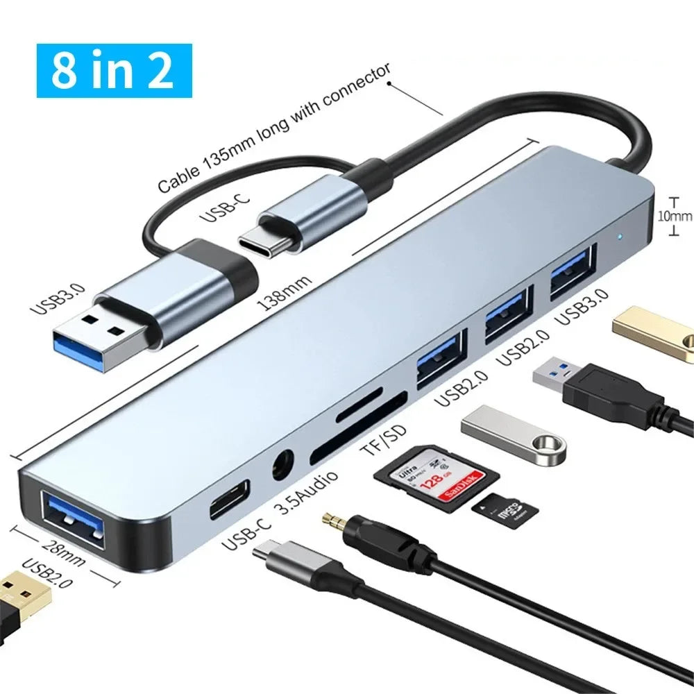 USB A Type C Hub Concentrator Docking Station Multi Adapter Card Reader Audio Multi-hub Dock Splitter For MacBook Air PC - covers4phones