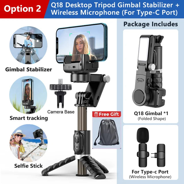 Gimbal Stabilizer Selfie Stick With Tripod Led Light Lamp For Phone Stand Mobile Holder Action Camera Cell Monopod Smartphone - covers4phones