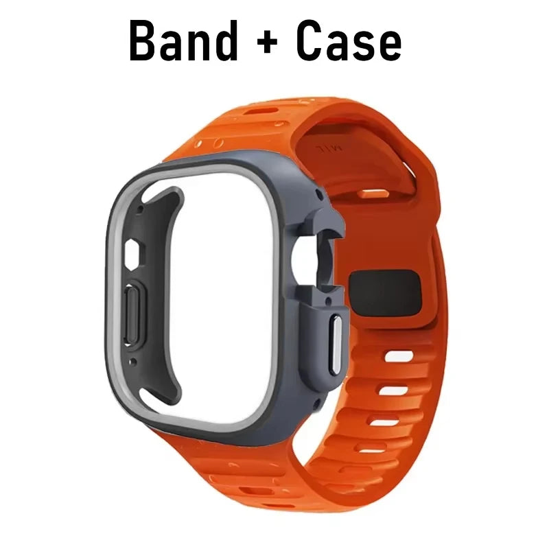 TPU Case+Silicone Strap for Apple Watch Band Ultra 49mm Sport Band for Iwatch Series10 9 8 7 6 SE 5 4 46mm 45mm 44mm 41 40 42mm